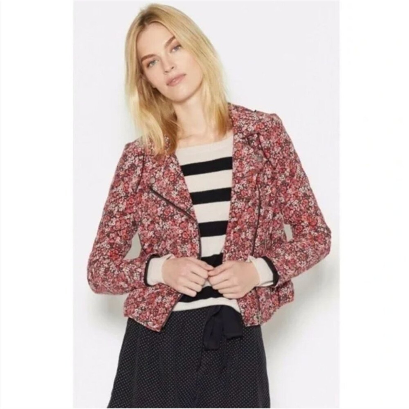 Joie Printed Silk Floral Frona Moto Bomber Jacket Women's Size Small
